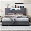 KeepGoon Letto imbottito 140 x 200 cm, letto matrimoniale con LED USB e 3 cassetti, testiera con spazio di archiviazione, velluto grigio, rete a doghe