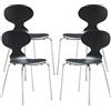 [en.casa] Set di 4 Sedie da Sala Pranzo con Scocca in Multistrato di Betulla e Gambe in Metallo Color Cromo Sedie Impilabili per Cucina Sala Riunioni - Nero