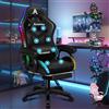 ALFORDSON Sedia Gaming Massaggiante con Luci LED,Poltrona Scrivania con Poggiapiedi,Sedia Ergonomica Gamer per Ufficio Domestico,Schienale Regolabile 90-150°,Portata 180KG, Similpelle(Nera)
