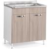 REDÒKASA Sottolavello per cucina componibile da 80 cm con due ante, realizzata in legno 100% MADE IN ITALY (Con Lavello Vasca a Destra, Olmo)