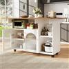 NADEUSAK Isola della cucina moderna, mobile da cucina, carrello da portata rimovibile con venature del legno, tavolo da pranzo multifunzionale con spazio di archiviazione, bianco