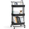 RELAX4LIFE Carrello a Spinta con 3 Cesti e 4 Ruote con Freni, Carrello da Portata a 3 Ripiani con Maniglia Ergonomica, in Ferro di Alta Qualità per Cucina e Ufficio, 42 x 35 x 87 cm (nero)