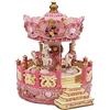 cosedacasa Giostra Rosa Carillon di Natale con Cavalli per Bambini carosello Movimento cm17 a Carica Manuale Particolare da Idea Regalo addobbi Natalizi Decorazioni casa