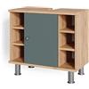 Vicco Mobile sottolavabo per bagno Fynn, Quercia verde/oro, 60 x 54 cm, con intaglio per sifone e ripiani aperti