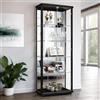 K-Möbel Vetrina in vetro nero (176x67x33 cm) con 4 ripiani in vetro regolabili in altezza, specchio, serratura, LED - Vetrina per automodelli nera - Vetrina da collezione