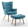 Totò Piccinni Set Siesta Poltrona con Sgabello di Design in Tessuto Gambe in Legno di Faggio (Blu)