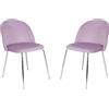 Liberoshopping Sedia poltroncina sala da pranzo o ufficio vintage in velluto con gambe in metallo SET DA 2 Pezzi (Gambe Cromo, Glicine)
