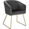 WOLTU 1x Sedie sala da pranzo Sedie cucina moderne Poltroncina salotto Adatte per Sala pranzo Soggiorno, Camera da Letto, Tessuto di velluto, Oro Metallo, Grigio scuro