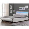 Corium Struttura Letto Imbottito a Testiera Alta con Illuminazione a LED e Telecomando Letto Francese 140x200 cm Bordi Curvi Rivestimento in Similpelle - Bianco