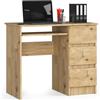 AKORD | Scrivania A-6 con Ripiano per Tastiera | Office Desk | 3 Cassetti a Destra | Scrittoio per Ufficio | Per Computer PC Laptop | 90x77x50 cm | 30 kg Rovere artigianale