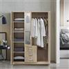 [en.casa] Armadio Guardaroba per Camera da Letto Armadio Chiuso con Ante 5 Scomparti Asta Appendiabiti Cassettiera e Specchio 176 x 120 x 52 cm MDF, Effetto Rovere Sonoma
