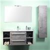Yellowshop| Mobile Bagno Sospeso 120 cm - 2 Cassetti con Toletta, Lavabo, Colonna, Specchio e Applique - Design Moderno, Finitura Cemento Chiaro (Composizione Completa con Colonna)
