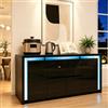 UTTQEW Credenza Bianca Laccata 4 Ante 2 Cassetti con Illuminazione LED, Mobile da Guardaroba Moderno, Credenza da Cucina per Soggiorno, Cucina o Ingresso, Design Alto Lucido, 160×35×75 (Nero, 160×35×75 CM)