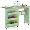 COSTWAY Tavolo da Cucito Pieghevole, Mobile per Macchina da Cucire con Ripiano Portaoggetti, 3 Scomparti Nascosti e Ruote Bloccabili, Mobile per Piccoli Spazi (118,5 x 40 x 79,5 cm, Verde)