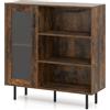 RELAX4LIFE Armadio di Stoccaggio, Credenza con Ripiano Regolabile in 5 Posizioni e Scomparti Aperti, Mobile Organizzatore con Gambe di Metallo e Portabicchieri per Cucina, Ristorante, Bar, Marrone