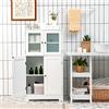 COSTWAY Armadietto del Bagno con 4 Ante, Armadietto con Ante di Vetro, Credenza di Legno con Mensole Regolabili, Organizer Multiuso per Casa Corridoio Salone Ufficio (Bianco)