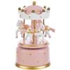 LE STELLE Carillon Legno Musicale Giostra con Cavalli, Rosa e Oro, 7,5 x 13 cm, con Shopper