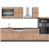 Vicco Cucina componibile Fame-Line, Rovere dorato/antracite, 300 cm con armadio alto, senza piano di lavoro, espandibile con moduli aggiuntivi e disposizione variabile