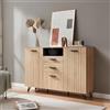 [en.casa] Credenza con 2 Cassetti e Scomparti Chiusi Mobile Contenitore ad Ante Decorative Ripiani e Vano Aperto per Archiviazione Cucina Soggiorno Studio 100x150x38 cm - Effetto Rovere