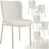 tectake® Set da 6 Poltrone in Stile Scandinavo, Seduta Ergonomica, Gambe in Acciaio, Cappucci Antiscivolo, Sedia Sala da Pranzo, Cucina, Sedia Soggiorno - Bouclé Bianco/Oro