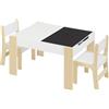 Lestarain Set Tavolino e Sedie Bambini Legno, Bianco + Venature Legno | Set di mobili per bambini con vani e contenitori, per camerette e stanze dei giochi