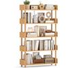 COSTWAY Libreria Verticale a 5 Livelli, Scaffale per Libri Aperto con Gambe in Legno di Pino,Protezione dei Bordi e Kit Antiribaltamento, Libreria Scaffale da Terra per Soggiorno e Camera da Letto