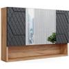 Vicco Specchio contenitore bagno Irma, Antracite con struttura a nido d'ape, 80.1 x 55 cm, con specchio e ripiani aperti per montaggio a parete