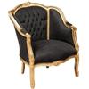 Biscottini Poltrona barocca 94x80x82 cm | Sedie luigi XVI anticata oro | Stile francese | Poltroncina camera da letto in velluto nero