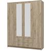 Arredo Stock Armadio 4 ante quercia e specchio, 160x52x205cm