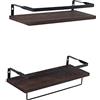Rebecca Mobili Set 2 Mensole Porta Asciugamani, Ripiani Da Parete Bagno Cucina, Legno Metallo, Marrone Nero, Esposizione Oggetti - Misure 7,5/12,5 x 42 x 15 cm (HxLxP) - Art. RE6672