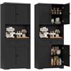 FOREHILL Credenza Cucina Alta 180CM, Mobile Dispensa Cucina con 4 Ante, Credenza Alta con Ripiani Regolabili e Grande Cassetto, Per Cucina, Bagno, Soggiorno, 75x40x180cm (Nero)