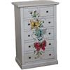 Vicentini arreda CASSETTIERA CINQUINO IN LEGNO SHABBY CHIC BIANCO OPACO DECORATO FARFALE A MANO CASSETTI LISCI