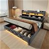 Wyibwy Letto matrimoniale 160x200cm,testiera con porte USB e Type-C,testiera e pediera con illuminazione a LED,letto con vano contenitore idraulico,lino,senza materasso (grigio)