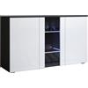 MB Muebles Bonitos, Credenza Madia Soggiorno Luke A1, Melamina Lucida, LED, Nero e Bianco, 120x72x40cm