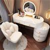 Meedlopia Set di Scrivania Vanity, Tavolo da Camera da Letto Vanity Table con Specchio Rotante a LED e Luci, Tavolo da Trucco con Cassetti di Stoccaggio e Sgabello, Tavolo da Camera da Letto per Ragazze/Donne