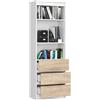 Generic BDW, libreria per giovani, libreria per il soggiorno, divisorio, 3 cassetti, 2 ripiani, 185 x 60 x 35 cm, colore bianco e rovere Sonoma