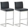 CLP Set 2 sgabelli da bar Paros con schienale, rivestimento in ecopelle, struttura in acciaio inox, fino a 240 kg di carico Colore nero