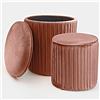 Norbe | TIK-TAK Set 2 Pouf Contenitore Velluto | Poggiapiedi Salotto | Cilindro Impilabile | Sgabello a Coste Camera da Letto | Rosa antico