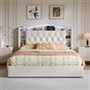 BSMGSGN Letto Matrimoniale Contenitore 140x200 cm, con Archiviazione Idraulica, Deposito Nella Testata, LED, Ricarica Wireless e USB. Struttura in Velluto Beige, Rete in Doghe di Legno, Senza Materasso