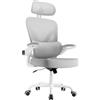 rattantree Sedia da Ufficio Ergonomica, Poltrona da Ufficio con Supporto Lombare 2D, Sedia Scrivania con Poggiatesta Regolabile 3D, Braccioli Ribaltabili a 90°per Casa Ufficio, Grigio