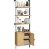 LIFEZEAL Libreria a 3 livelli, 184 cm, scaffale a scala con ripiano regolabile e armadio, mensola portaoggetti con ante in rattan e telaio in metallo per soggiorno, ufficio casa, camera da letto