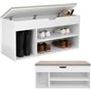 MAKA change your life quality Maka Scarpiera Panca Ingresso con Seduta, Cassapanca con Cuscino Imbottito L103xP30xA45, Capacità Seduta 150 Kg, 4 Scomparti a Scaffale, Legno Resistente (Bianco XL)
