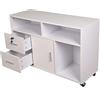 BAKAJI Mobile Multiuso Porta Stampante in Legno con 3 Mensole, 2 Cassetti con Chiave e 1 Armadietto con Scomparti, per Ufficio Archivio, Portadocumenti con Ruote Mobili, 100x35x65cm (Bianco)