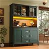 Oxtao Armadi da Cucina 120 x 40 x 179 cm, Armadi da Cucina con Ante in Vetro Marrone e Illuminazione LED, Credenze, Armadio Alto Cucina Buffet, Vetrinetta (Verde-1)