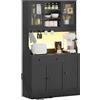 KIMENICH Credenza, Credenza Cucina con LED, Presa Elettrica, Ripiani Regolabili, Mobile Buffet con Cassetti, Armadio da cucina, Piano di Lavoro, Grande Spazio, Cucina, Sala da Pranzo, 103.5*40*180 cm, Nero