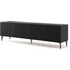 BIM Furniture Armadio basso per TV, Ravenna B 4D, 200 cm, in MDF lavorato su gambe in metallo nero, mobile per TV, credenza HiFi (nero opaco)