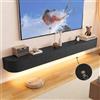 Ribanedy Pensile TV Moderno in Legno Massello con Illuminazione LED | Consolle per Divertimento Montata a Parete con Antine Ribaltabili | Panchina TV per Soggiorno e Ufficio (Nero, 220cm)
