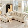 Soweiz Divano modulare, divano ad angolo con strisce verticali, divano a 5 posti, con poggiapiedi trasformabile, a forma di L, a forma di U, adatto per soggiorno, appartamento, 220x194x85cm (Beige)
