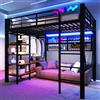 Lubvtti Letto a soppalco in ferro 140 x 200 cm con striscia luminosa a LED,vano portaoggetti,rete per appendere gli oggetti,asta appendiabiti,letto a castello per bambini,struttura letto singolo,Nero
