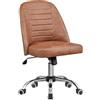 Yaheetech Sedia Ufficio Scrivania Senza Braccioli Ergonomica Reclinabile Imbottita in Finta Pelle con Rotelle Girevole Altezza Regolabile Portata 136 kg Marrone